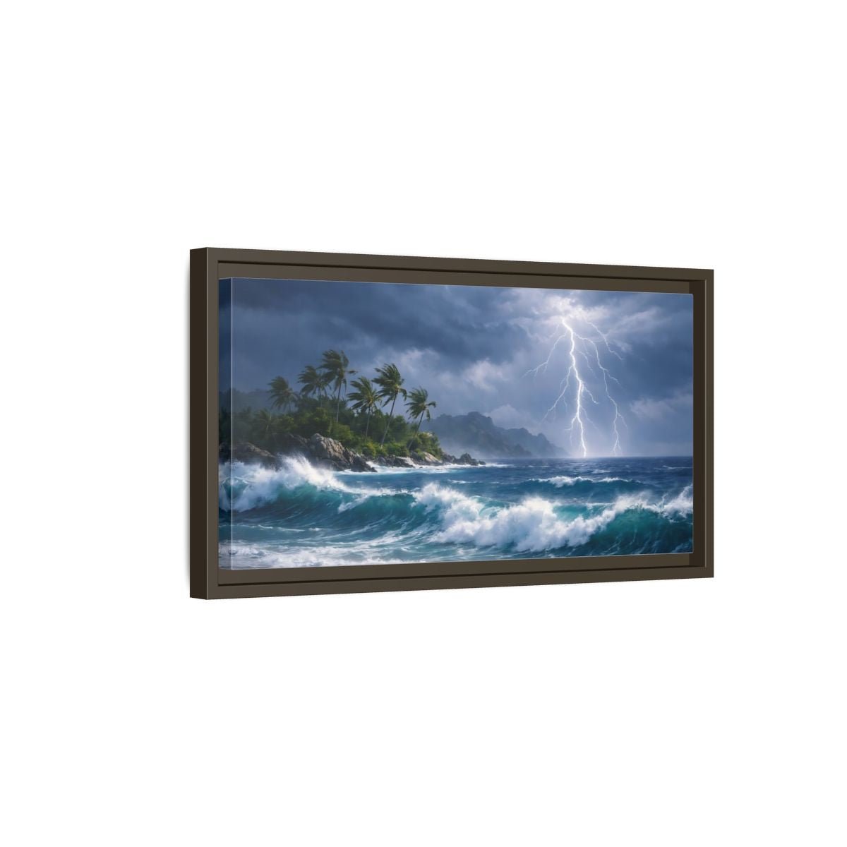 Landscape Nature Ocean Storm Blue And - Framed Canvas Wall Art Print - YesArtYes