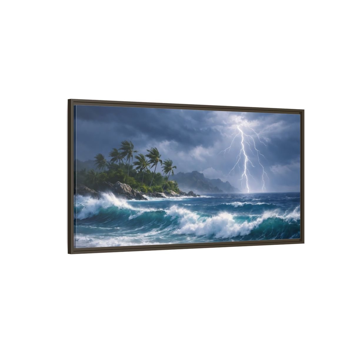 Landscape Nature Ocean Storm Blue And - Framed Canvas Wall Art Print - YesArtYes