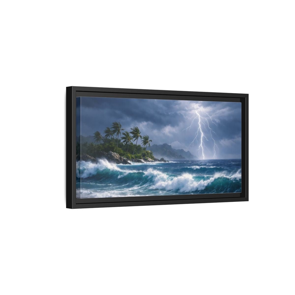 Landscape Nature Ocean Storm Blue And - Framed Canvas Wall Art Print - YesArtYes