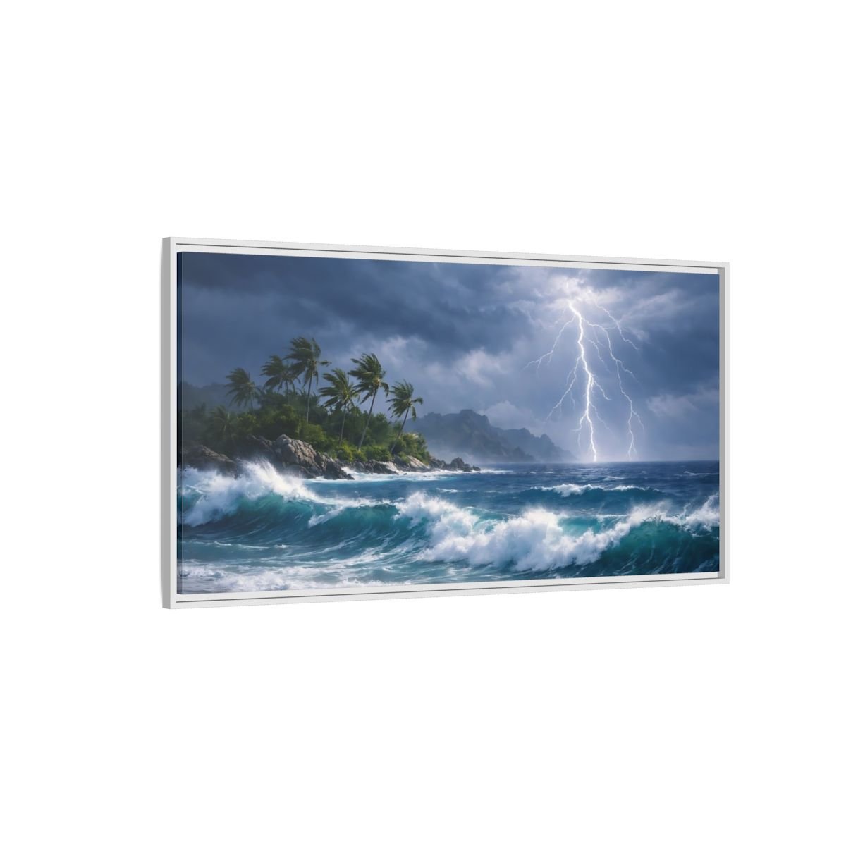 Landscape Nature Ocean Storm Blue And - Framed Canvas Wall Art Print - YesArtYes