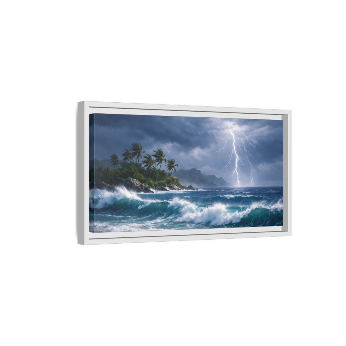 Landscape Nature Ocean Storm Blue And - Framed Canvas Wall Art Print - YesArtYes