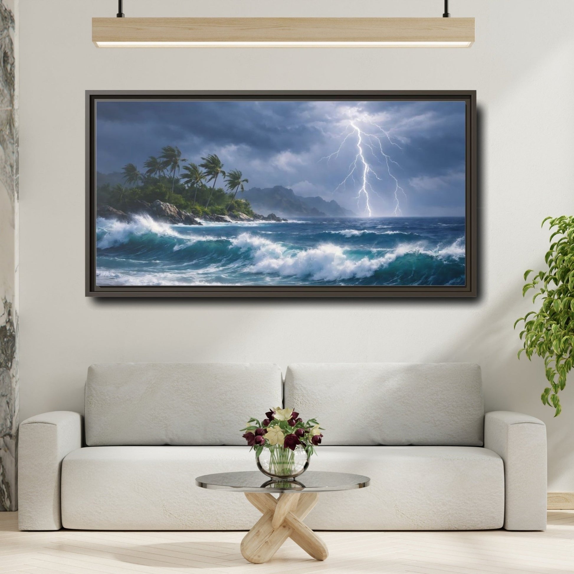 Landscape Nature Ocean Storm Blue And - Framed Canvas Wall Art Print - YesArtYes