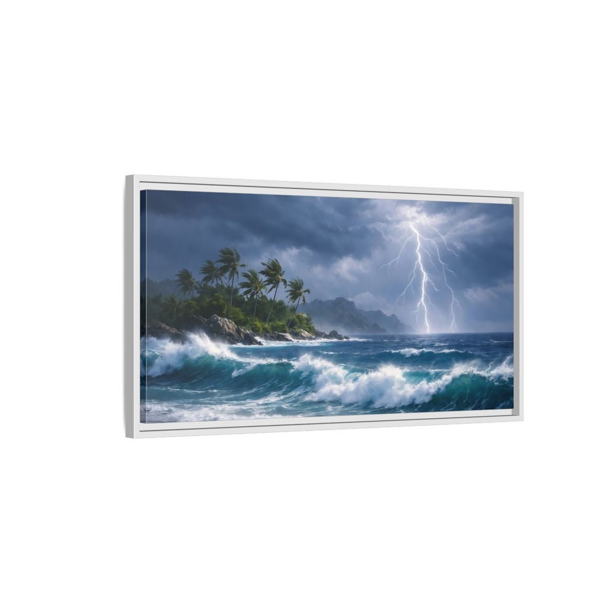 Landscape Nature Ocean Storm Blue And - Framed Canvas Wall Art Print - YesArtYes
