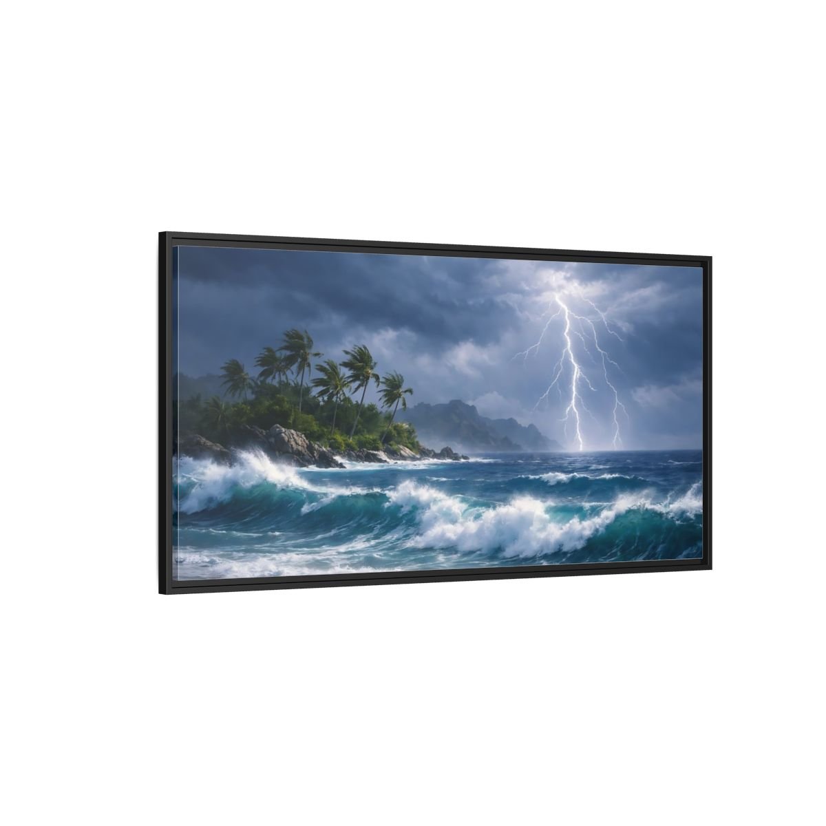 Landscape Nature Ocean Storm Blue And - Framed Canvas Wall Art Print - YesArtYes