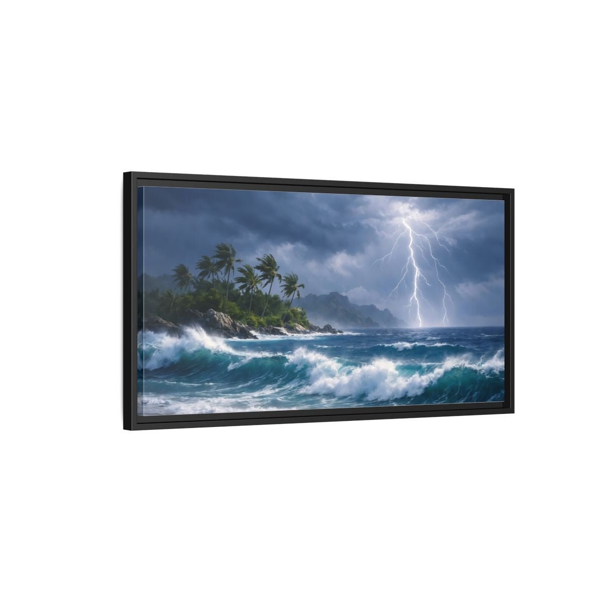 Landscape Nature Ocean Storm Blue And - Framed Canvas Wall Art Print - YesArtYes