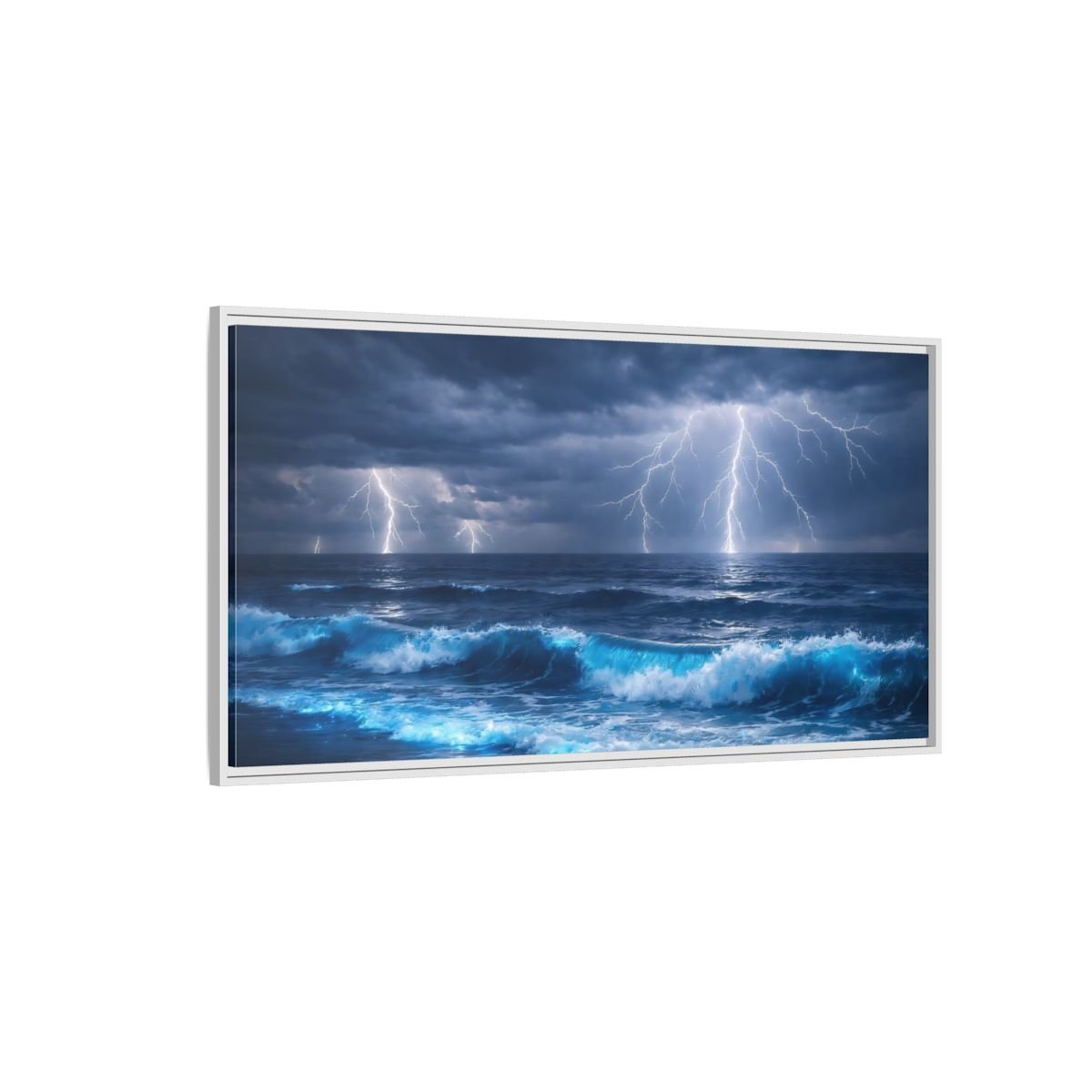 Landscape Nature Ocean Storm Blue - Framed Canvas Wall Art Print - YesArtYes