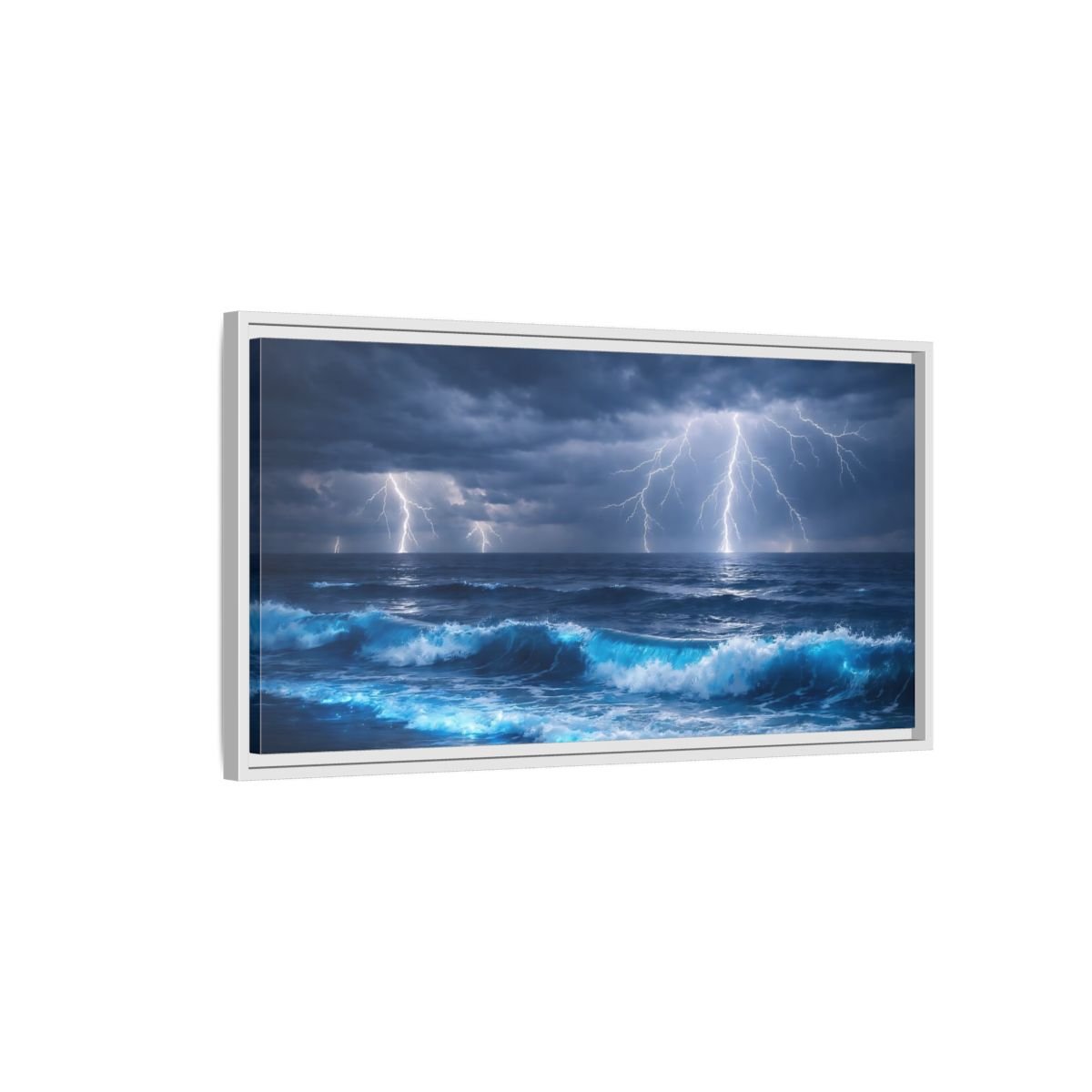 Landscape Nature Ocean Storm Blue - Framed Canvas Wall Art Print - YesArtYes