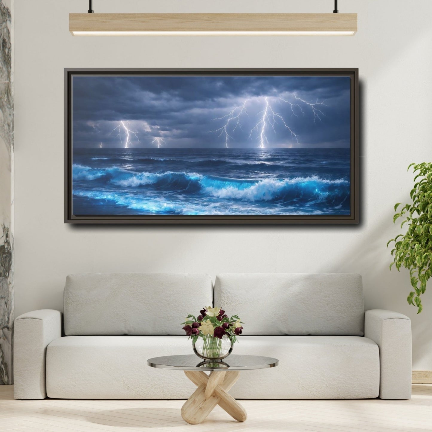 Landscape Nature Ocean Storm Blue - Framed Canvas Wall Art Print - YesArtYes