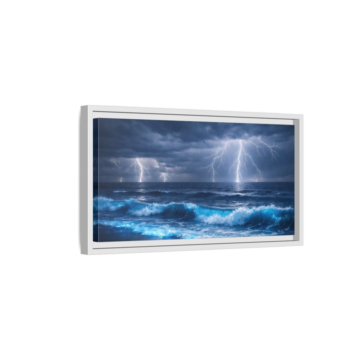 Landscape Nature Ocean Storm Blue - Framed Canvas Wall Art Print - YesArtYes