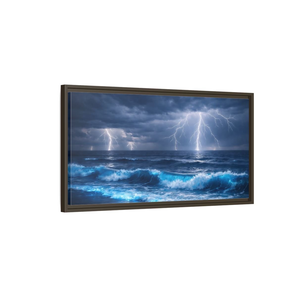 Landscape Nature Ocean Storm Blue - Framed Canvas Wall Art Print - YesArtYes
