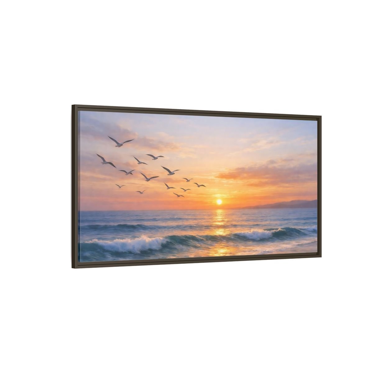 Landscape Nature Ocean Sunset Orange Blue - Framed Canvas Wall Art Print - YesArtYes