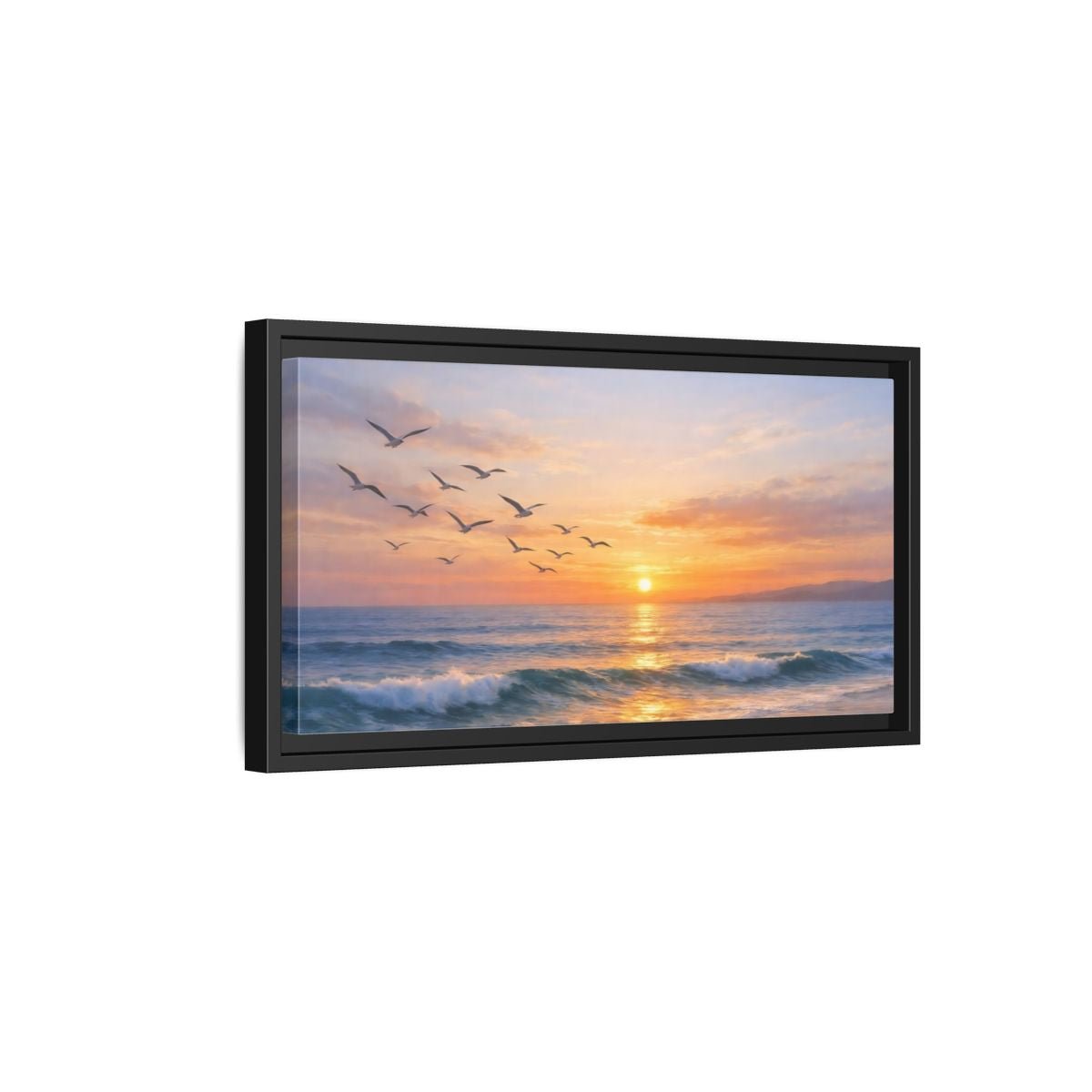 Landscape Nature Ocean Sunset Orange Blue - Framed Canvas Wall Art Print - YesArtYes
