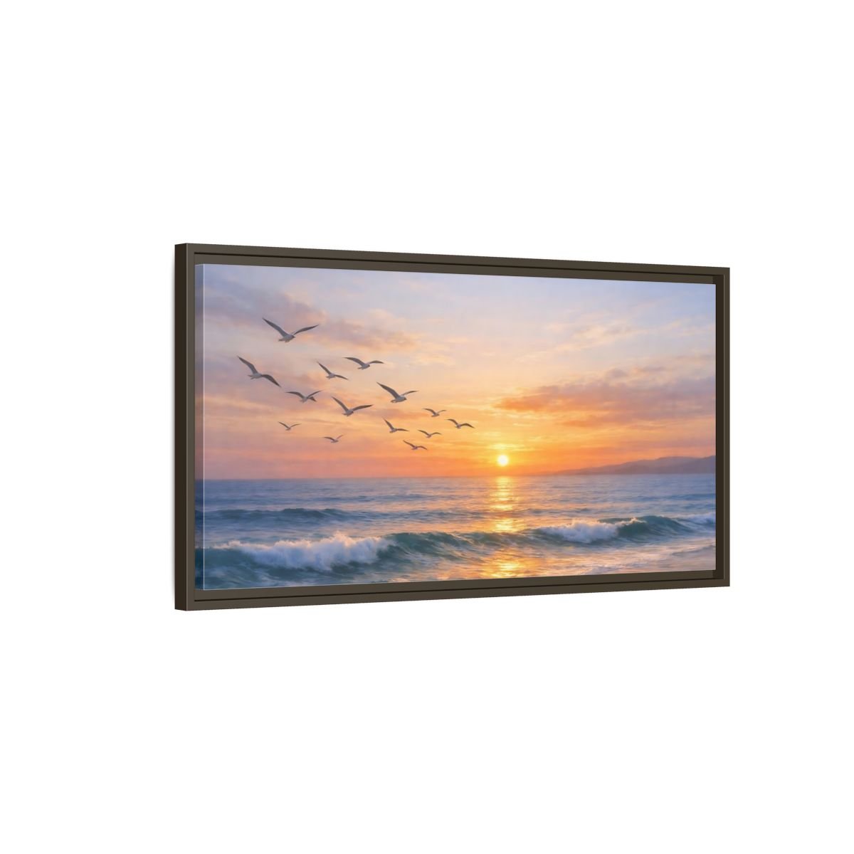 Landscape Nature Ocean Sunset Orange Blue - Framed Canvas Wall Art Print - YesArtYes