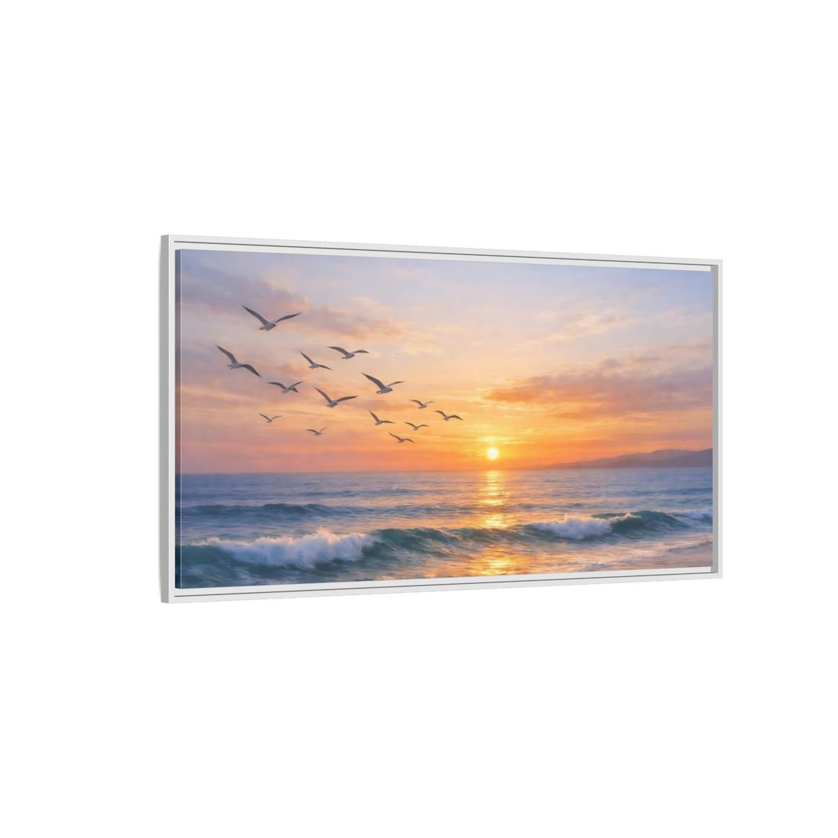 Landscape Nature Ocean Sunset Orange Blue - Framed Canvas Wall Art Print - YesArtYes