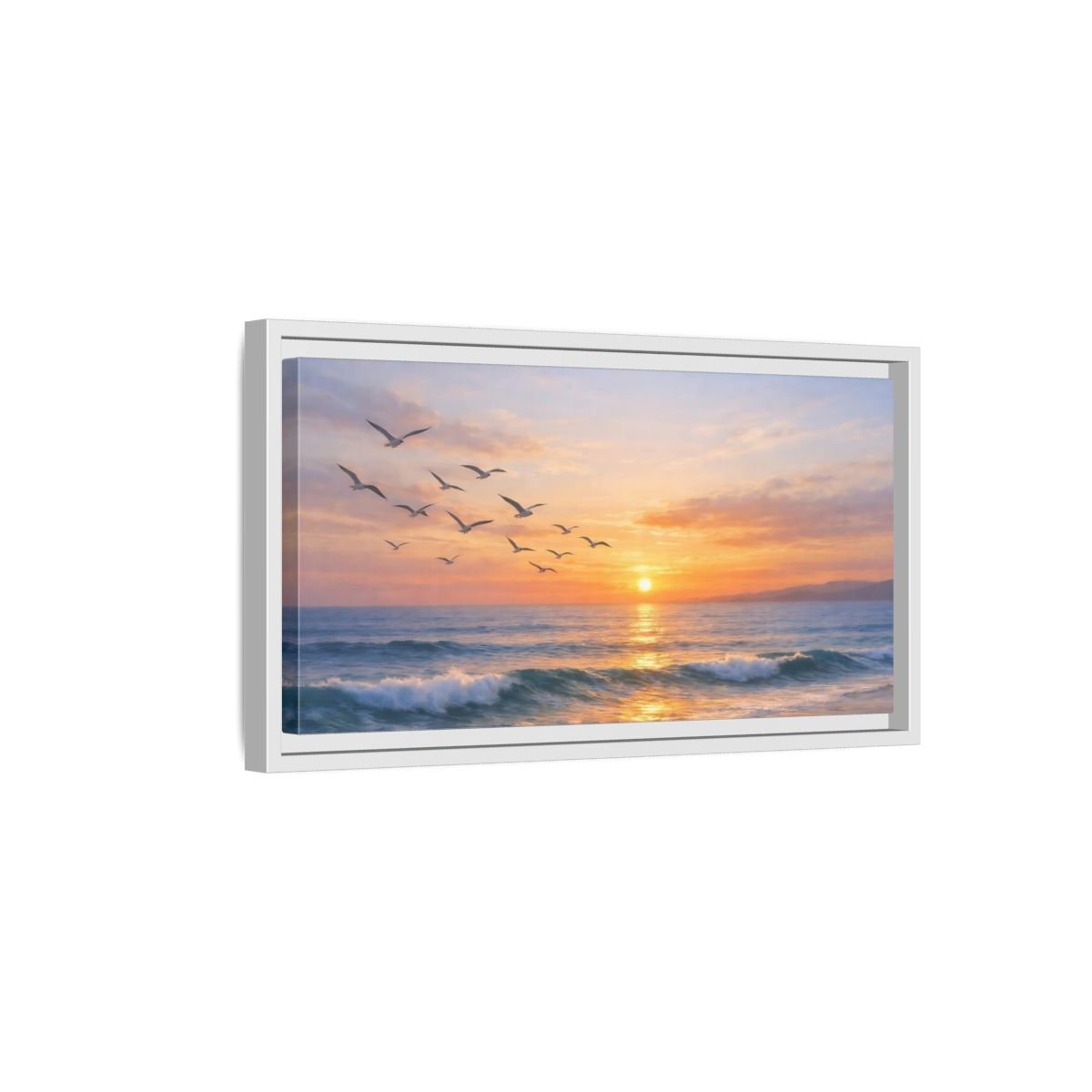 Landscape Nature Ocean Sunset Orange Blue - Framed Canvas Wall Art Print - YesArtYes