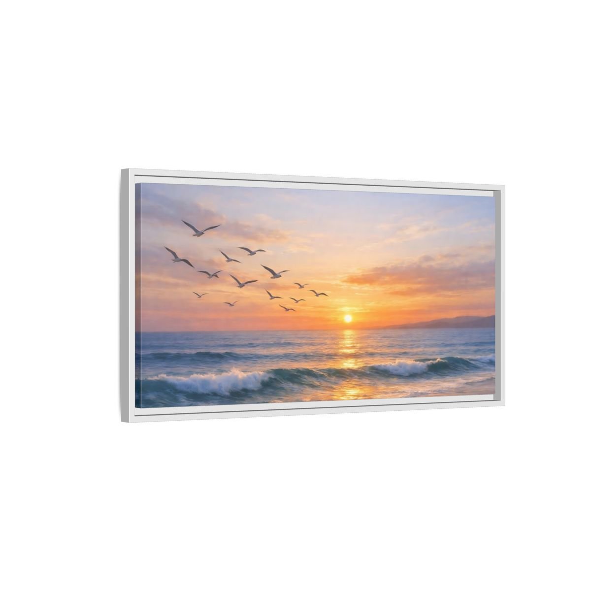 Landscape Nature Ocean Sunset Orange Blue - Framed Canvas Wall Art Print - YesArtYes