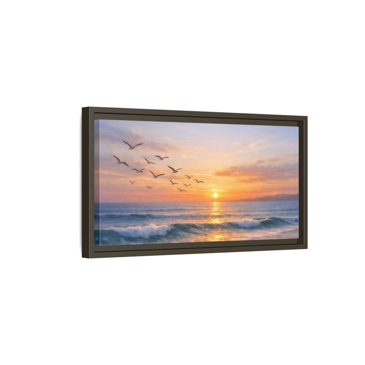 Landscape Nature Ocean Sunset Orange Blue - Framed Canvas Wall Art Print - YesArtYes