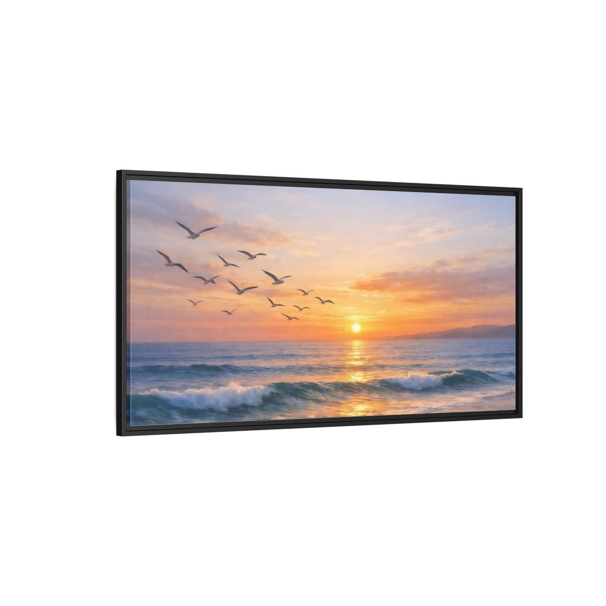 Landscape Nature Ocean Sunset Orange Blue - Framed Canvas Wall Art Print - YesArtYes