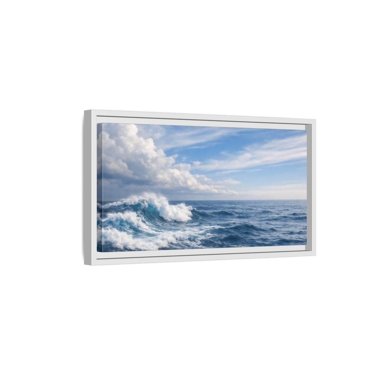 Landscape Nature Ocean Wave Blue - Framed Canvas Wall Art Print - YesArtYes