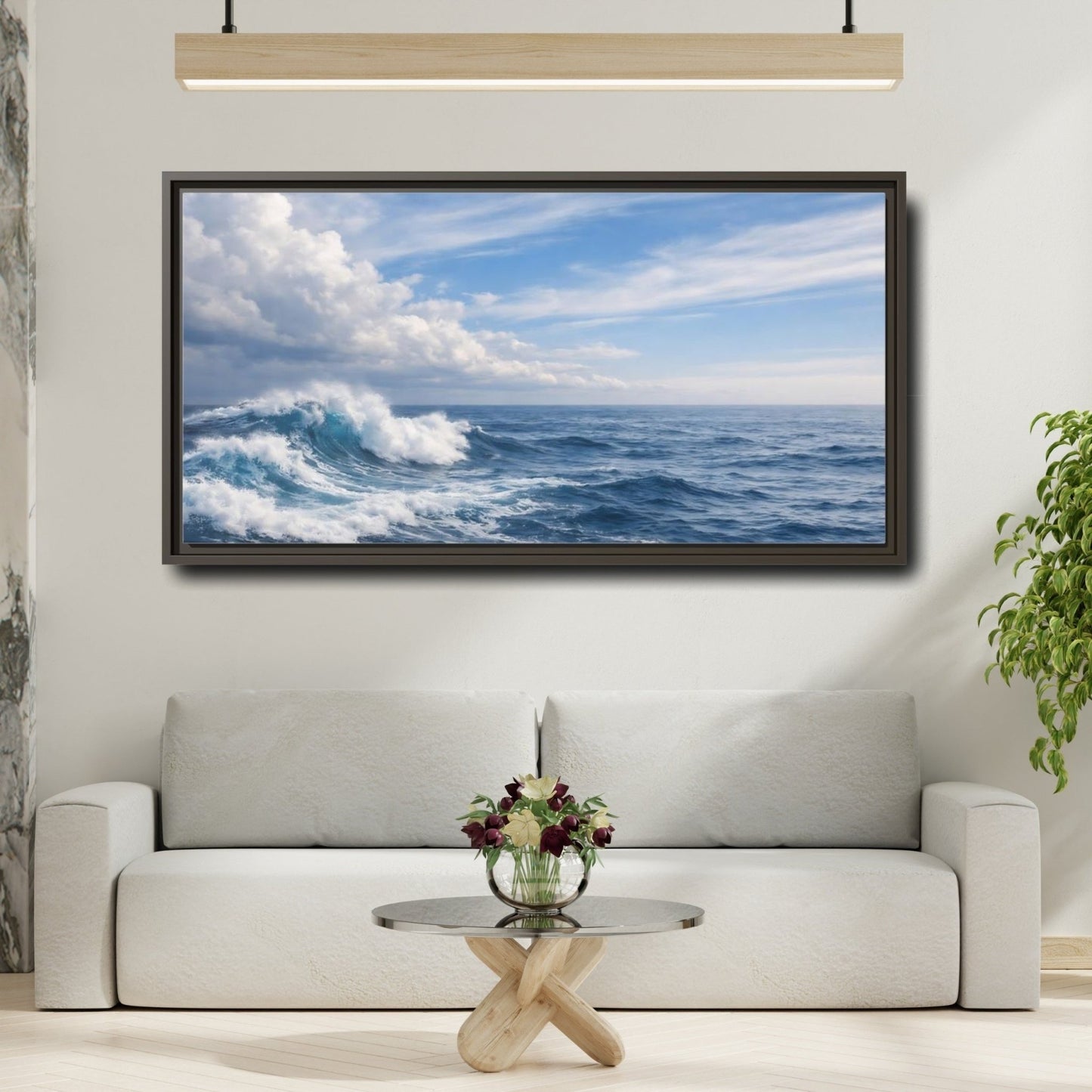 Landscape Nature Ocean Wave Blue - Framed Canvas Wall Art Print - YesArtYes