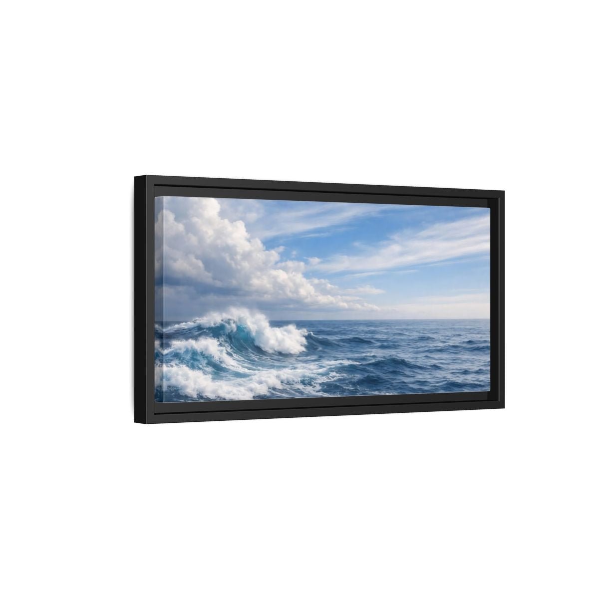Landscape Nature Ocean Wave Blue - Framed Canvas Wall Art Print - YesArtYes