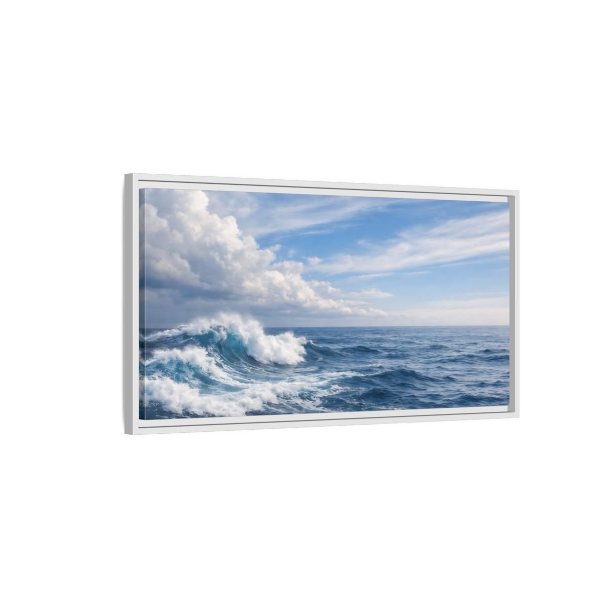 Landscape Nature Ocean Wave Blue - Framed Canvas Wall Art Print - YesArtYes