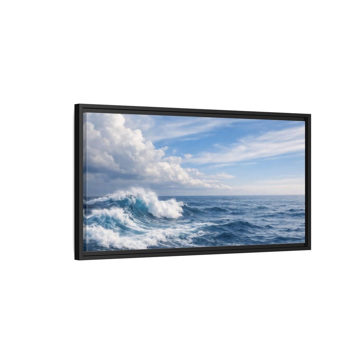 Landscape Nature Ocean Wave Blue - Framed Canvas Wall Art Print - YesArtYes
