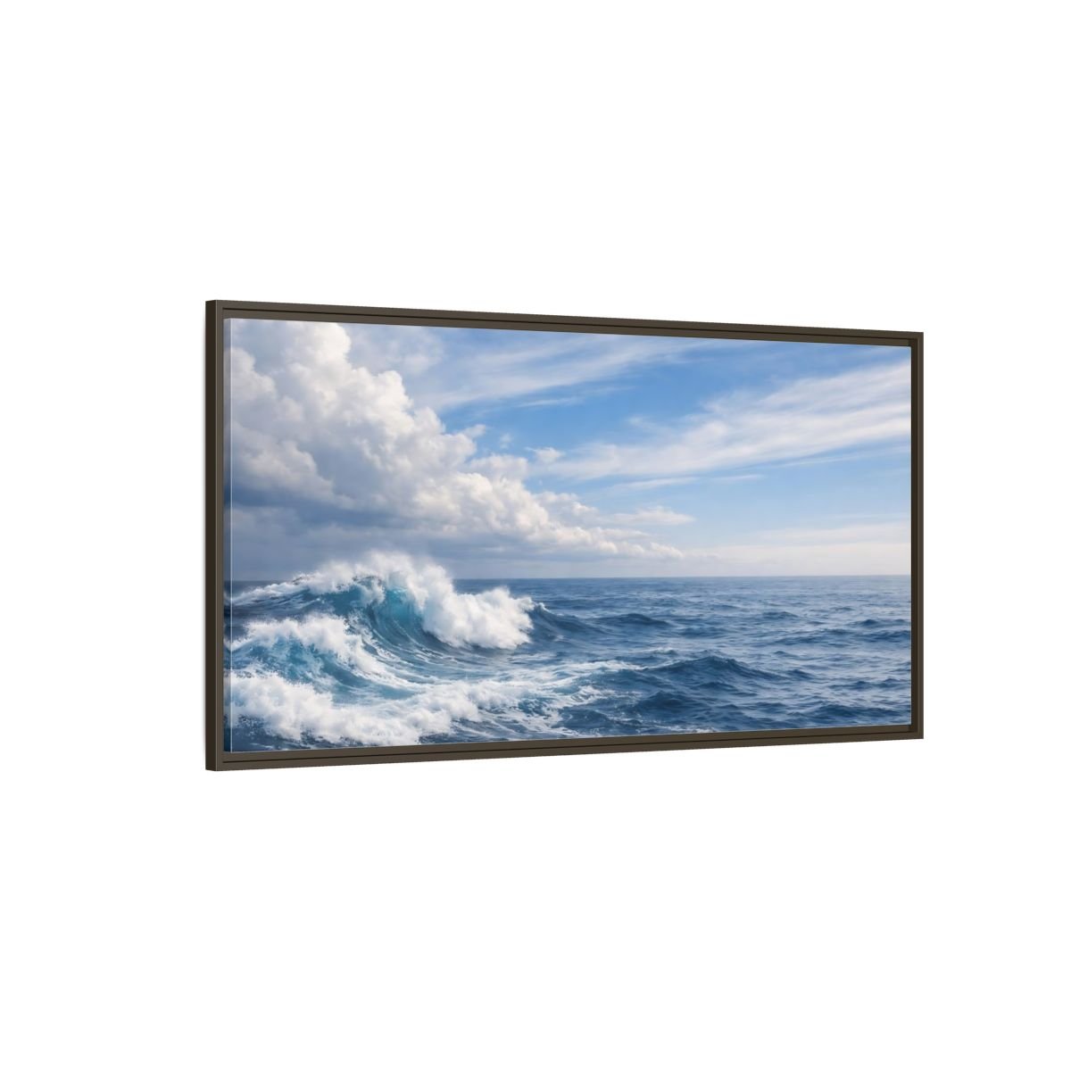 Landscape Nature Ocean Wave Blue - Framed Canvas Wall Art Print - YesArtYes