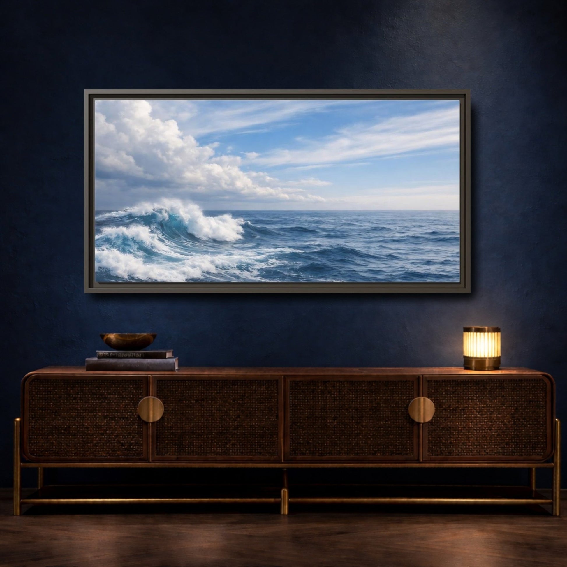 Landscape Nature Ocean Wave Blue - Framed Canvas Wall Art Print - YesArtYes