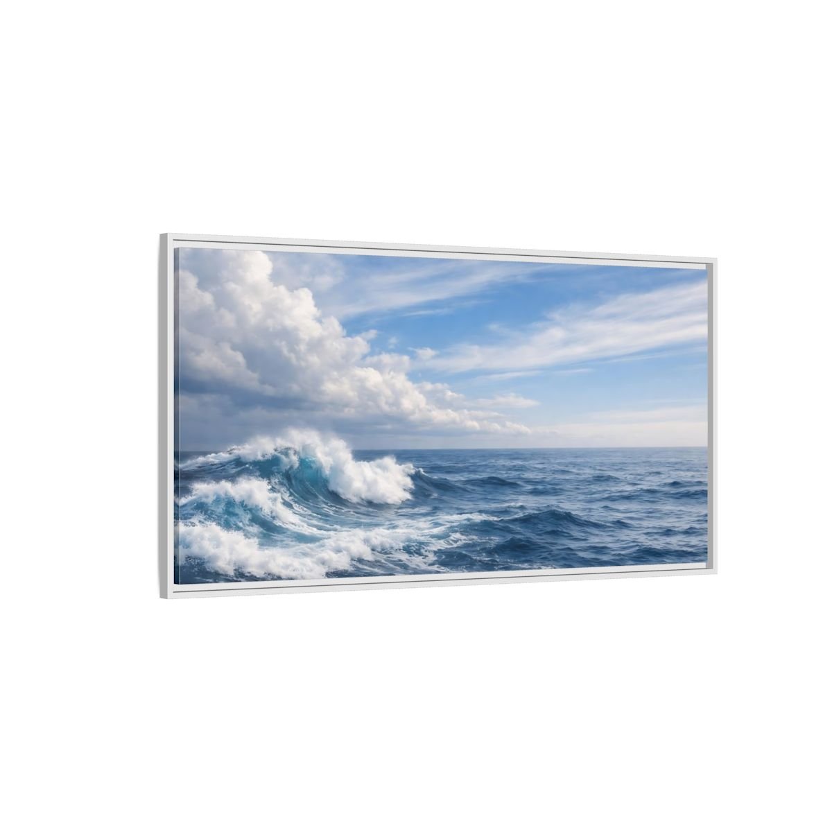 Landscape Nature Ocean Wave Blue - Framed Canvas Wall Art Print - YesArtYes