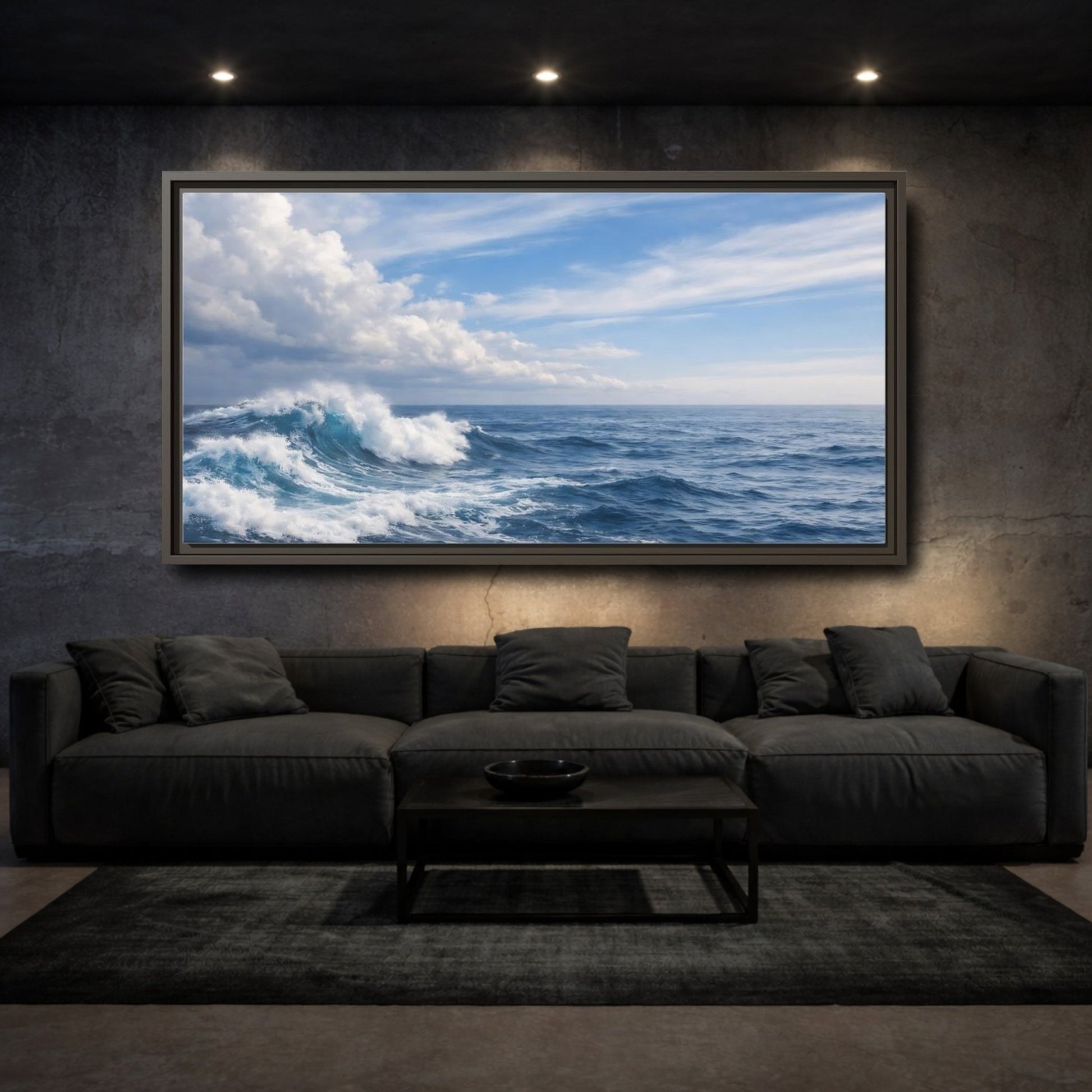 Landscape Nature Ocean Wave Blue - Framed Canvas Wall Art Print - YesArtYes