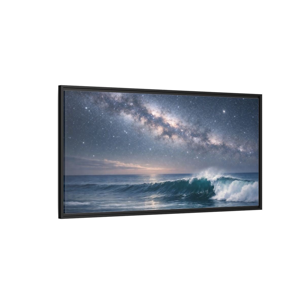 Landscape Nature Ocean Wave Blue Night - Framed Canvas Wall Art Print - YesArtYes