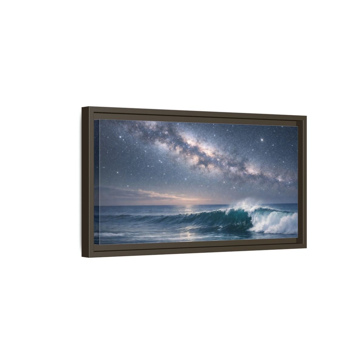 Landscape Nature Ocean Wave Blue Night - Framed Canvas Wall Art Print - YesArtYes