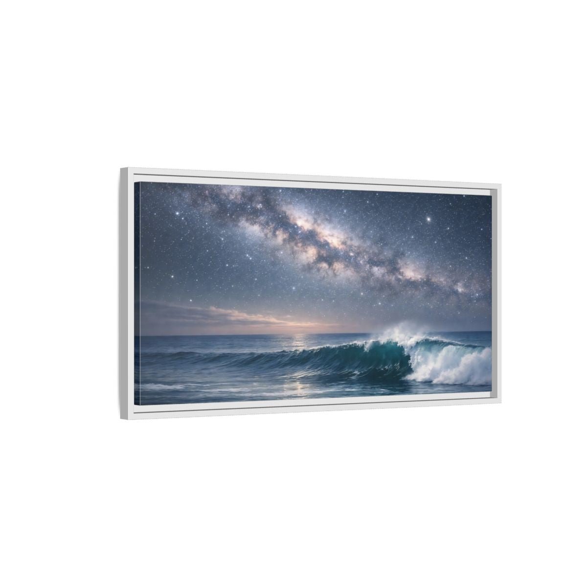 Landscape Nature Ocean Wave Blue Night - Framed Canvas Wall Art Print - YesArtYes