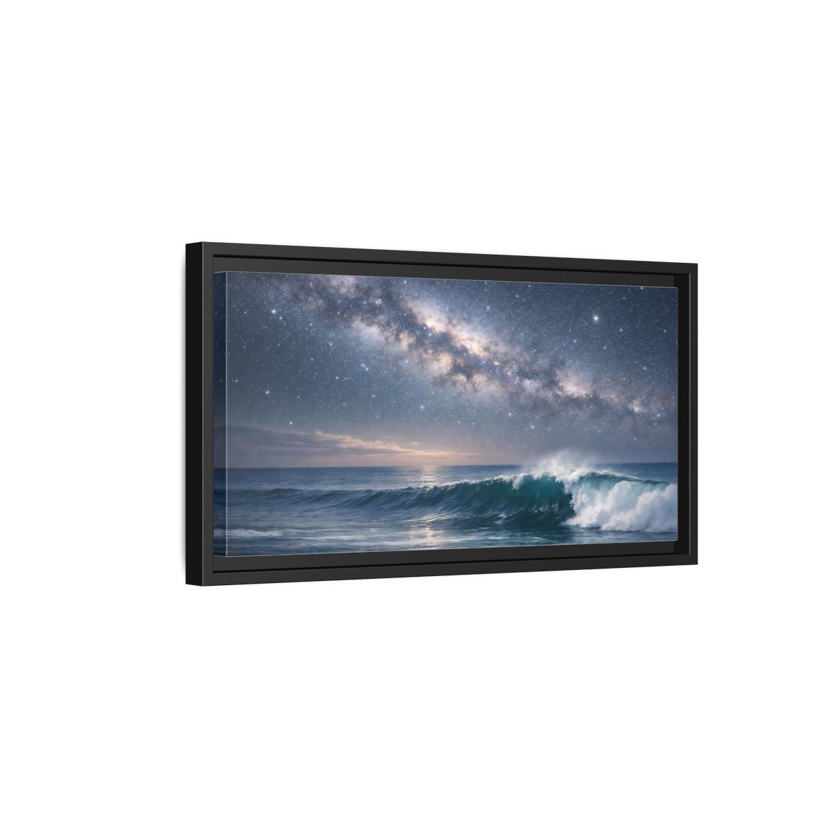 Landscape Nature Ocean Wave Blue Night - Framed Canvas Wall Art Print - YesArtYes