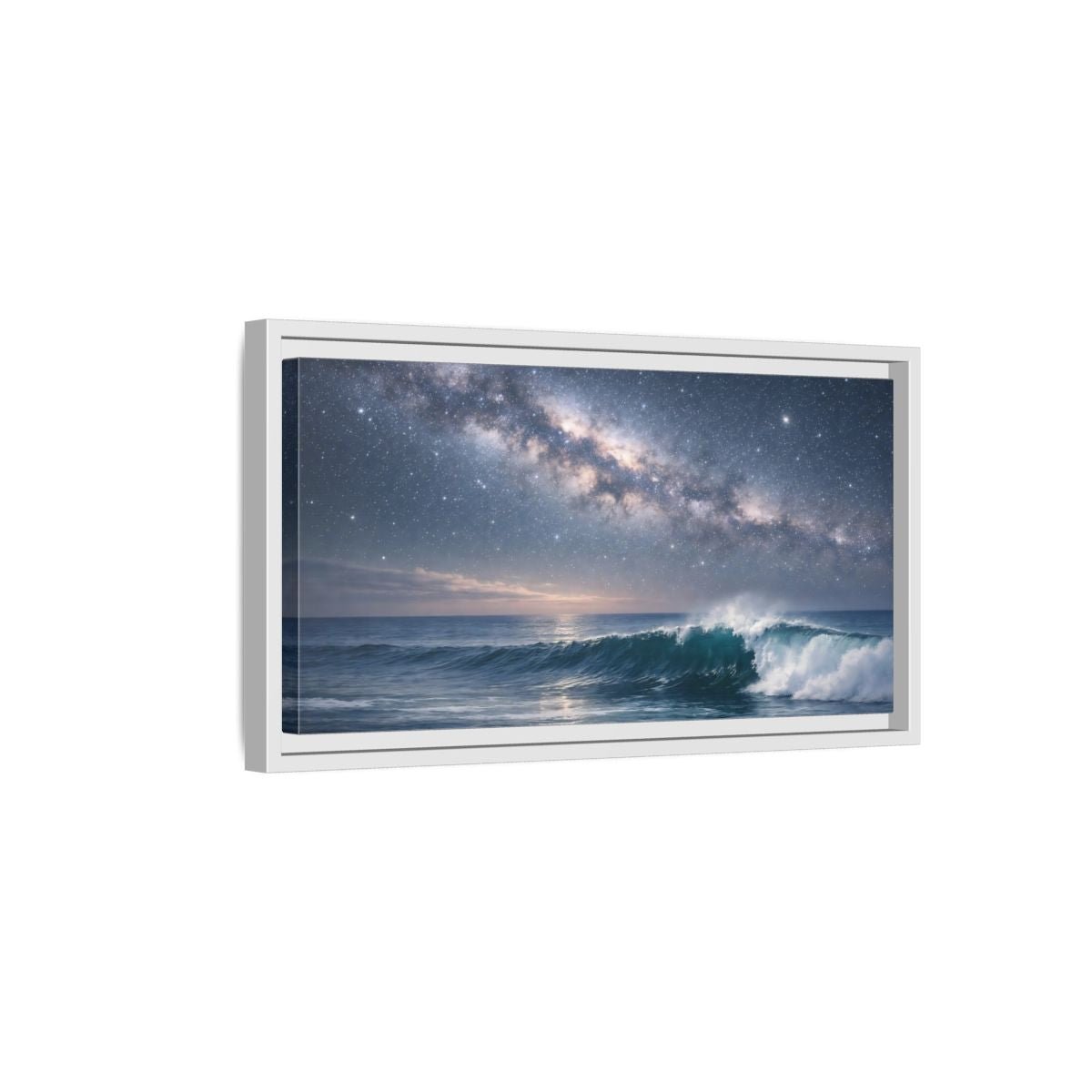 Landscape Nature Ocean Wave Blue Night - Framed Canvas Wall Art Print - YesArtYes