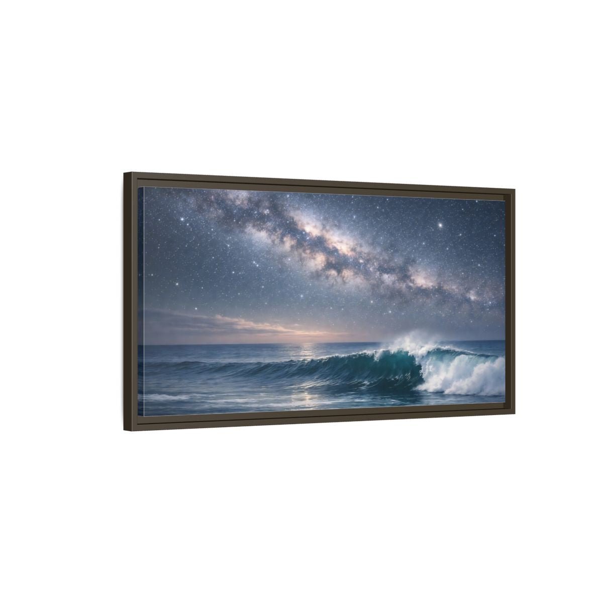 Landscape Nature Ocean Wave Blue Night - Framed Canvas Wall Art Print - YesArtYes