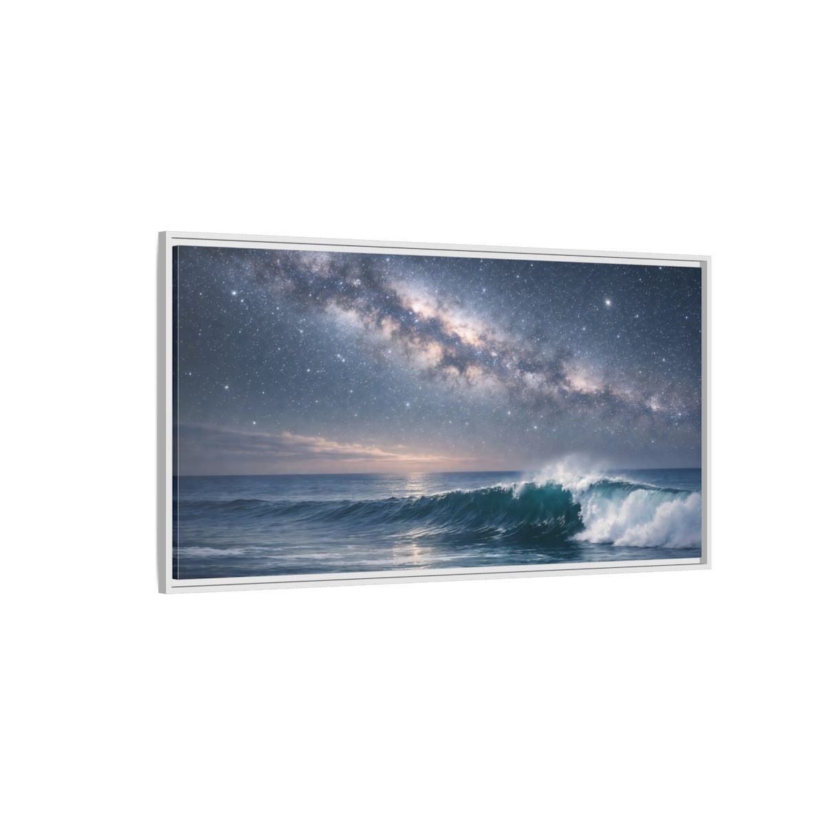 Landscape Nature Ocean Wave Blue Night - Framed Canvas Wall Art Print - YesArtYes