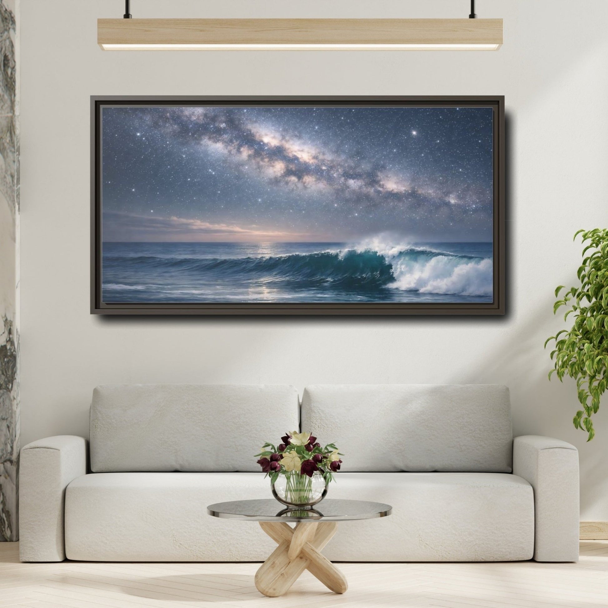 Landscape Nature Ocean Wave Blue Night - Framed Canvas Wall Art Print - YesArtYes