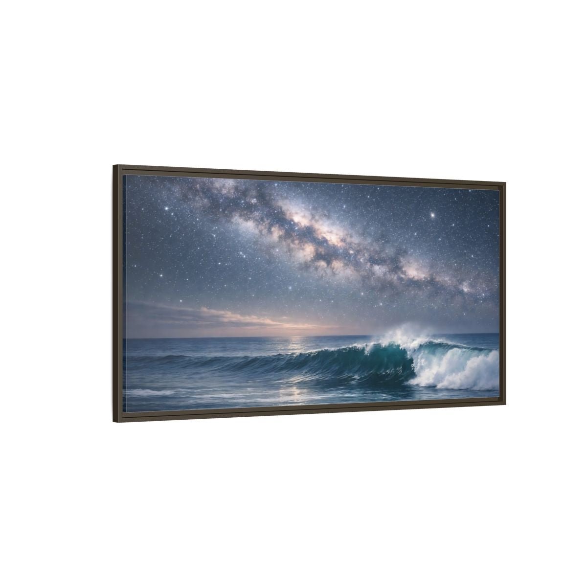 Landscape Nature Ocean Wave Blue Night - Framed Canvas Wall Art Print - YesArtYes