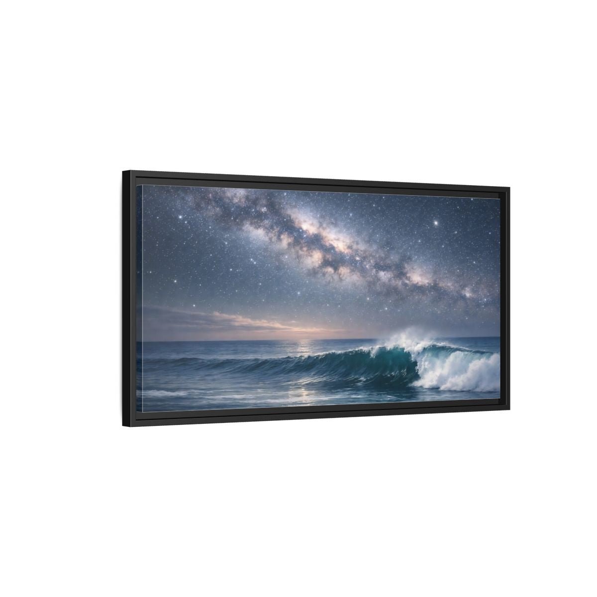 Landscape Nature Ocean Wave Blue Night - Framed Canvas Wall Art Print - YesArtYes