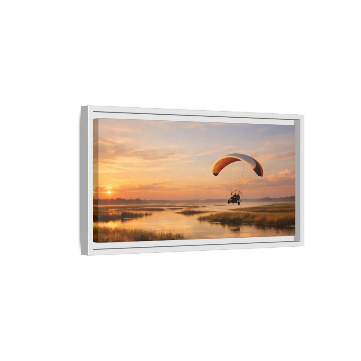 Landscape Nature Paraglider Orange And Blue - Framed Canvas Wall Art Print - YesArtYes