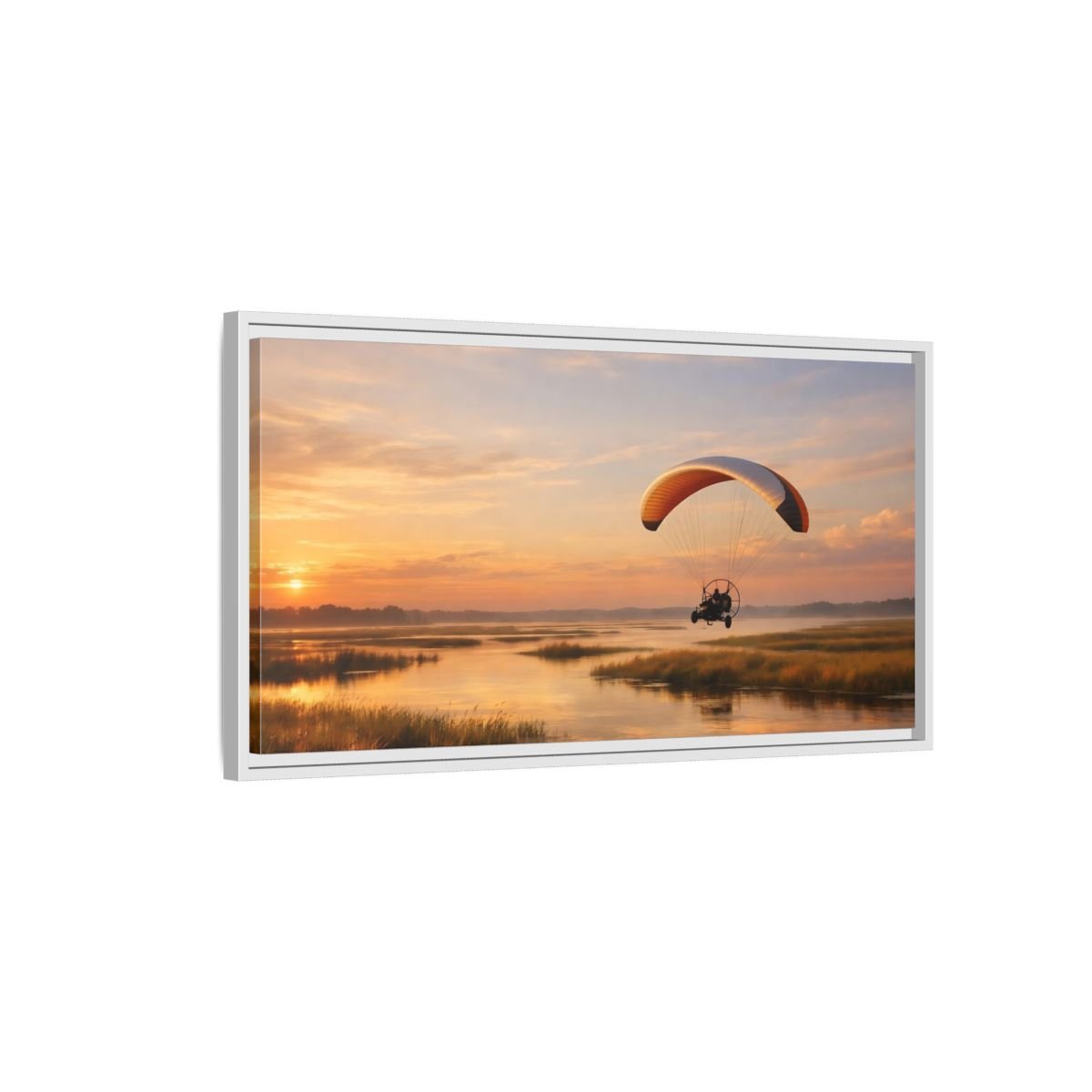 Landscape Nature Paraglider Orange And Blue - Framed Canvas Wall Art Print - YesArtYes