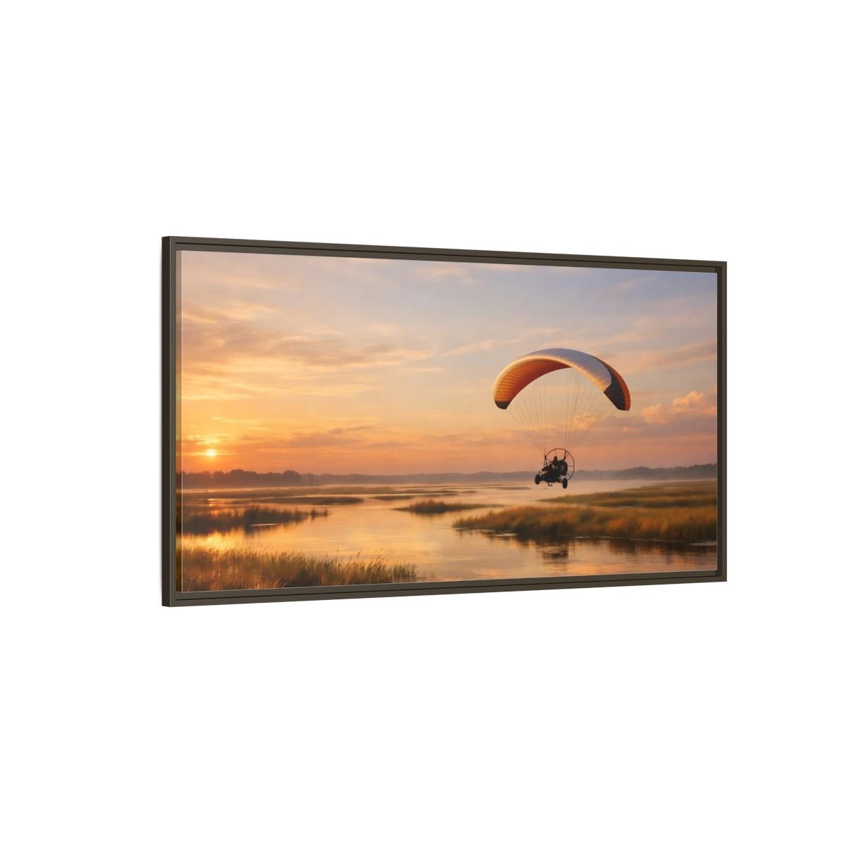 Landscape Nature Paraglider Orange And Blue - Framed Canvas Wall Art Print - YesArtYes