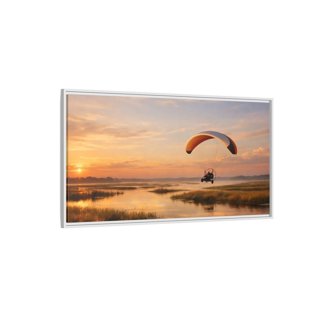 Landscape Nature Paraglider Orange And Blue - Framed Canvas Wall Art Print - YesArtYes