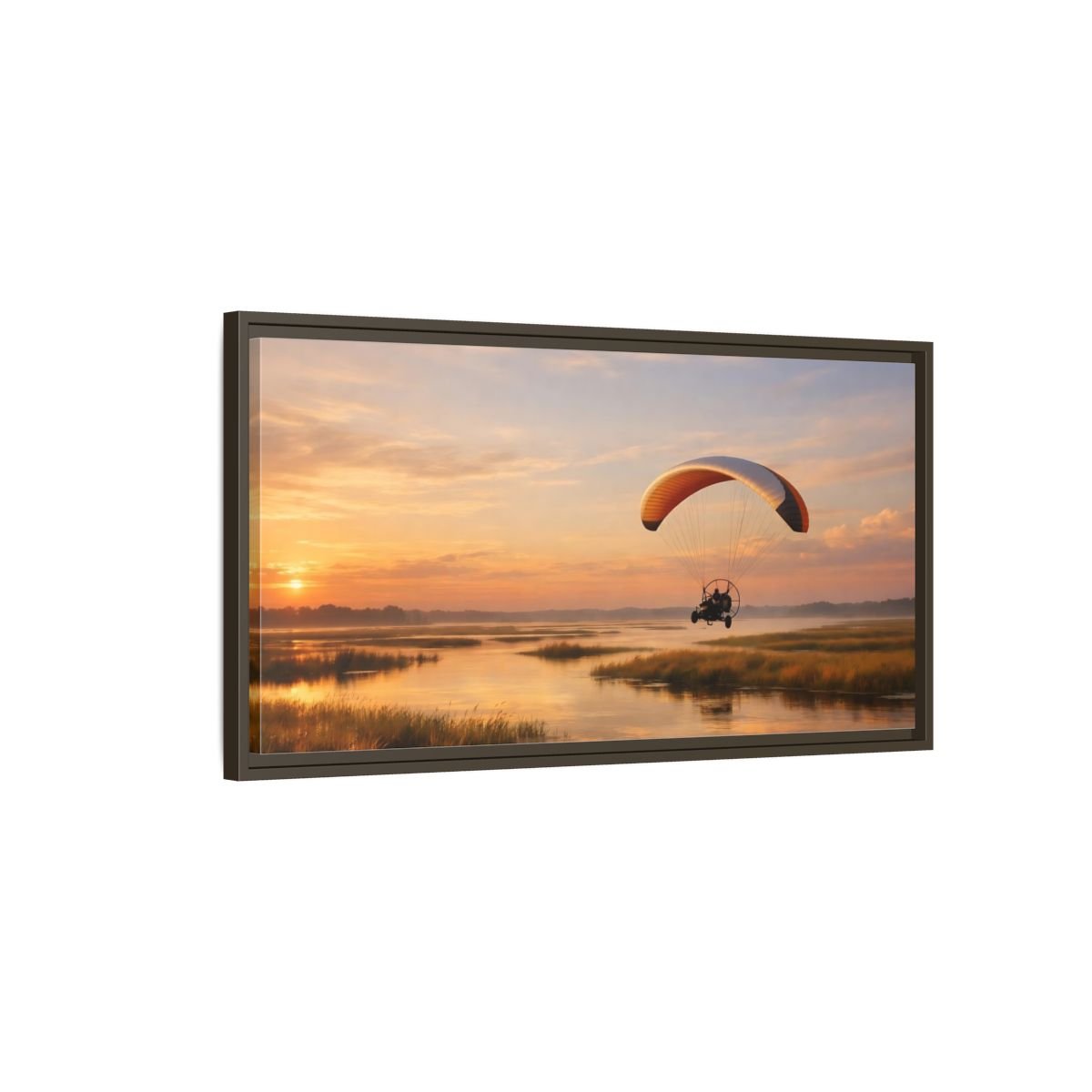 Landscape Nature Paraglider Orange And Blue - Framed Canvas Wall Art Print - YesArtYes