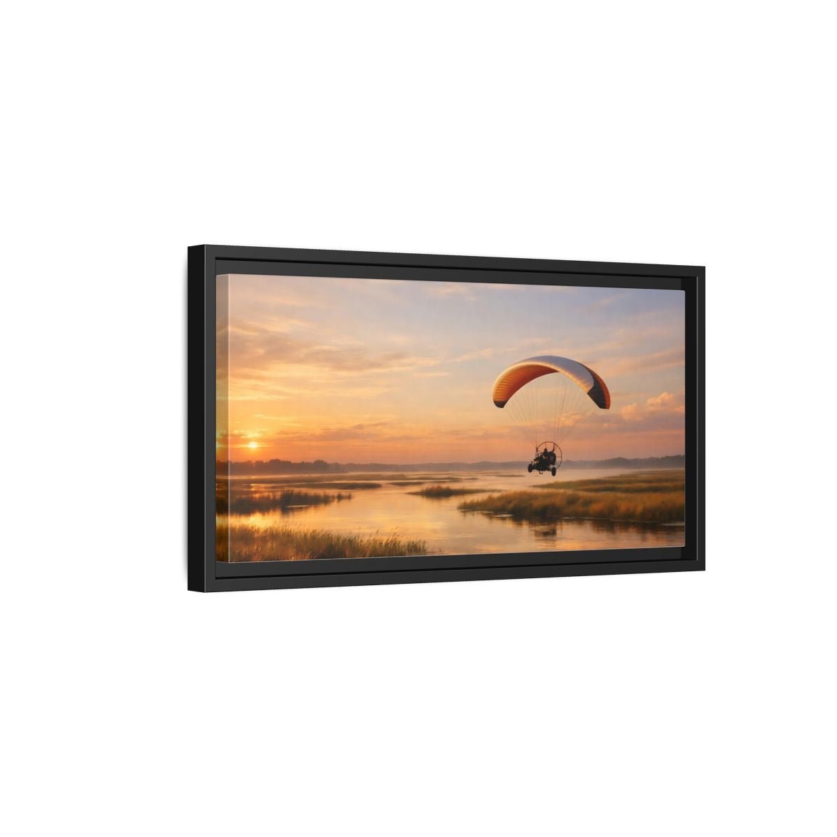 Landscape Nature Paraglider Orange And Blue - Framed Canvas Wall Art Print - YesArtYes