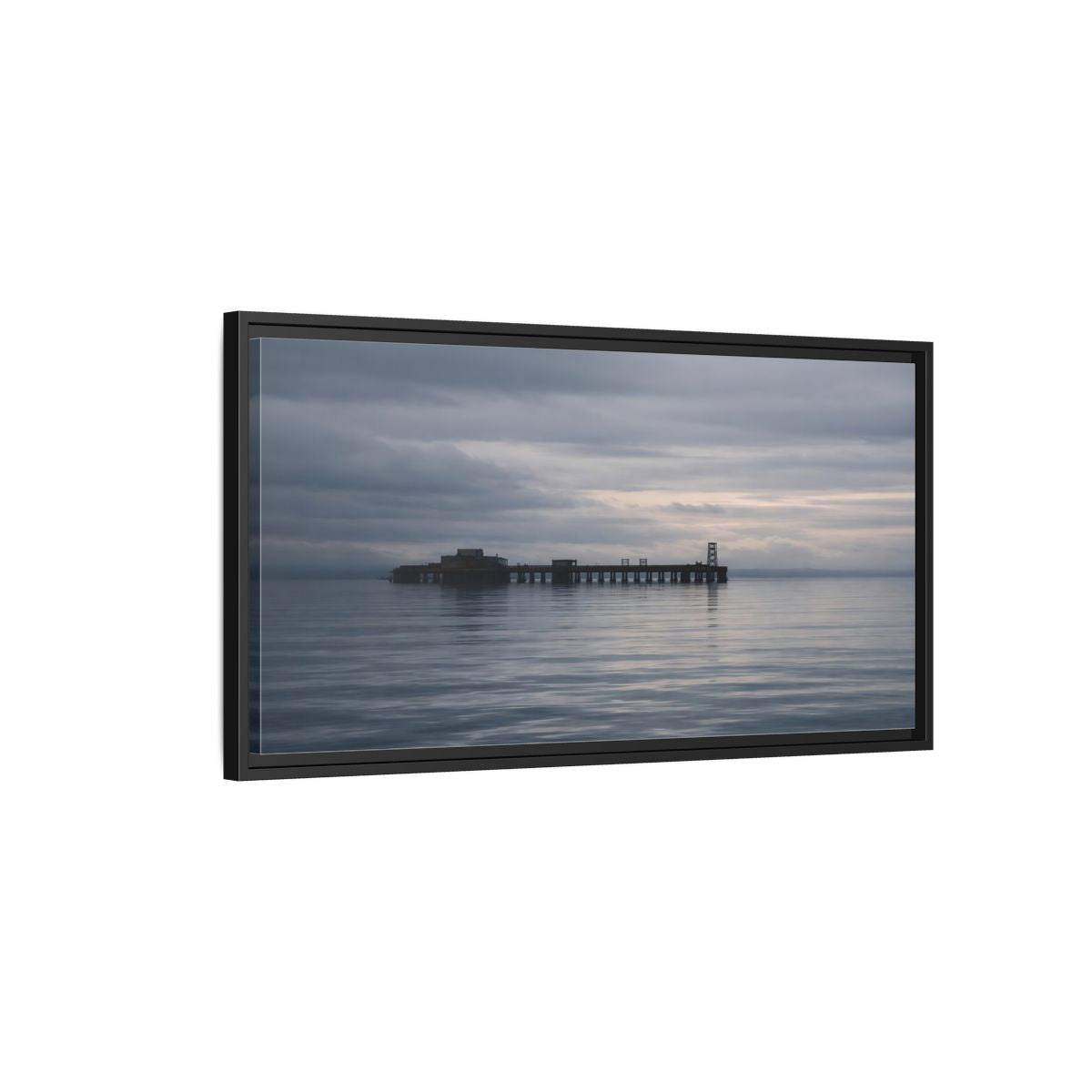 Landscape Nature Pier Gray Seascape - Framed Canvas Wall Art Print - YesArtYes