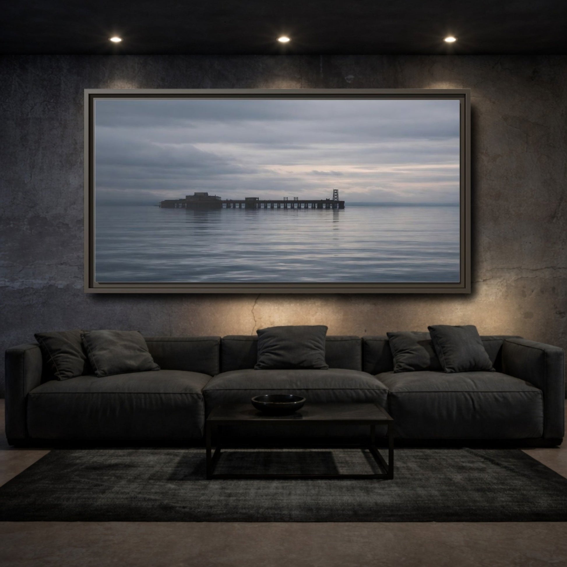 Landscape Nature Pier Gray Seascape - Framed Canvas Wall Art Print - YesArtYes