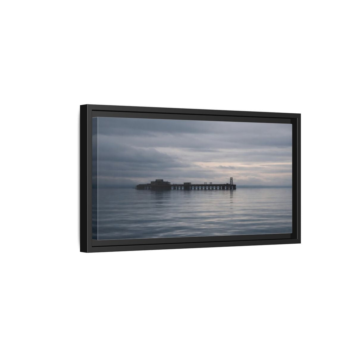 Landscape Nature Pier Gray Seascape - Framed Canvas Wall Art Print - YesArtYes